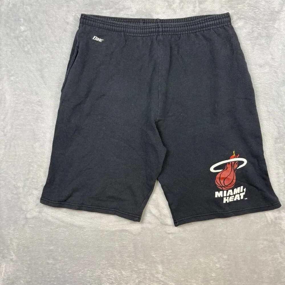 Vintage Bike Miami Heat Sweat Shorts Mens Large Black NBA Spell Out Logo USA